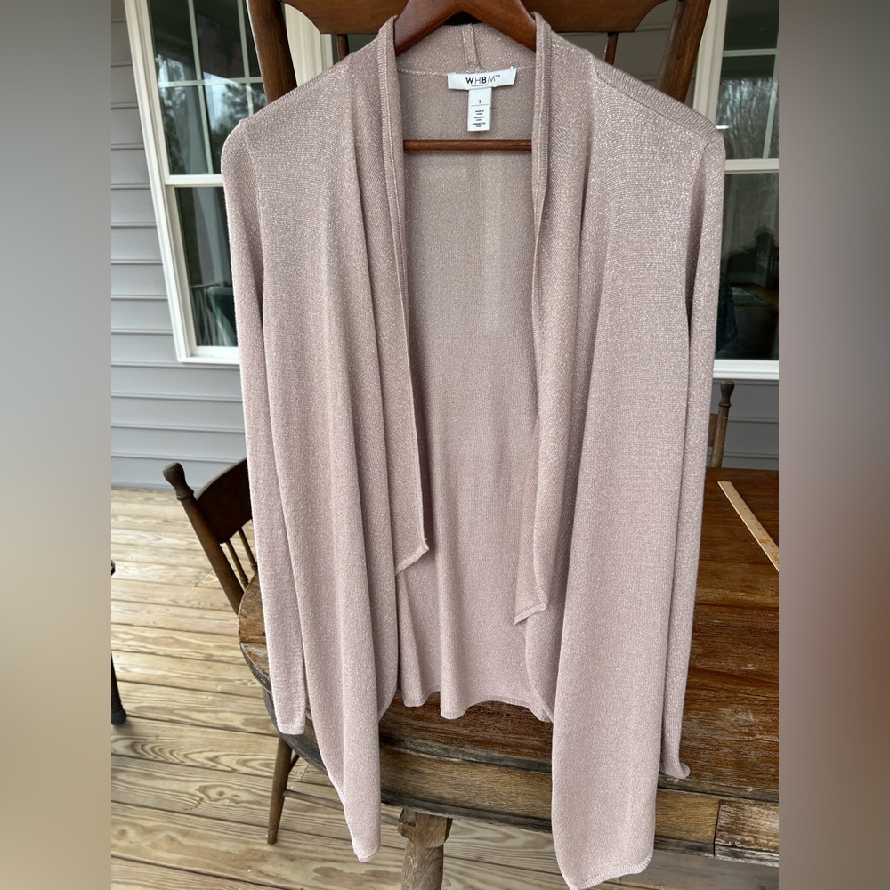 WHBM Cozy Chic Wrap Tan Gold Sparkle Open Front Sweater Cardigan Small
